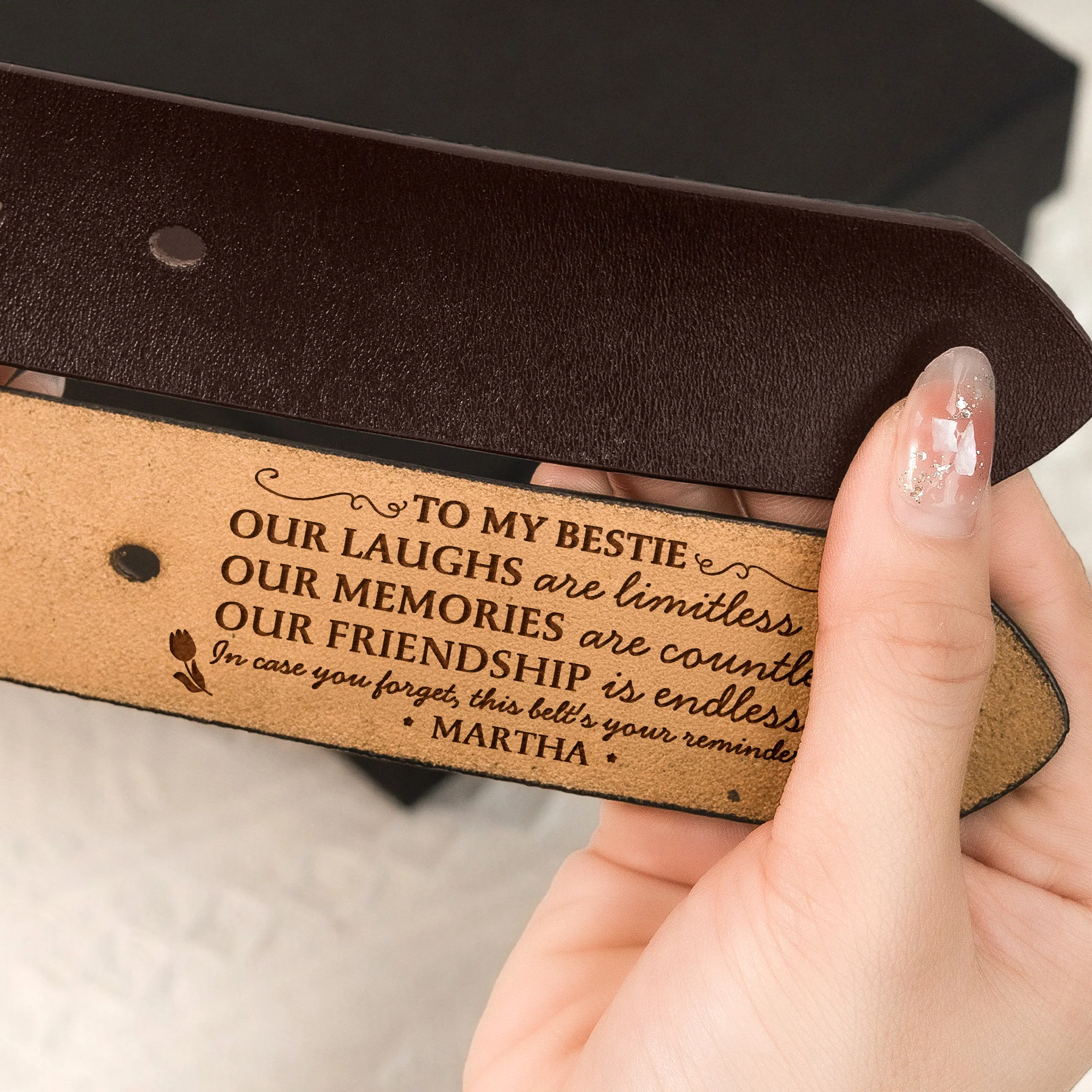 Countless Memories Our Friendship Is Endless Besties - Personalized Woman Leather Belt - Image 2