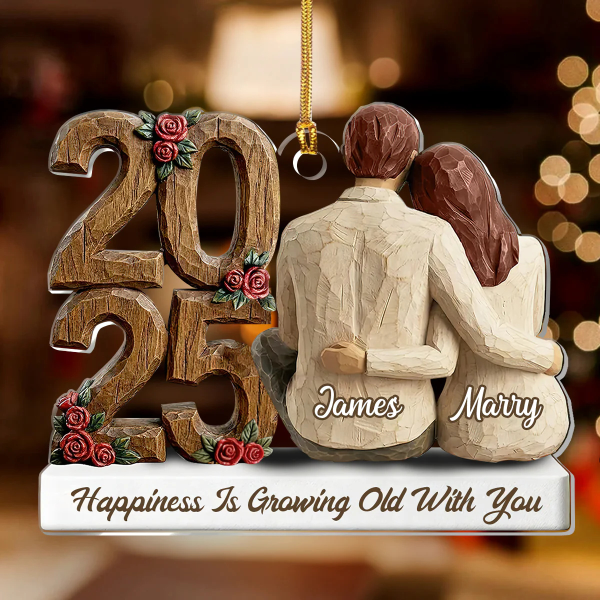 Couple Back View Hugging - Personalized 1-Layer Acrylic Ornament - Image 2