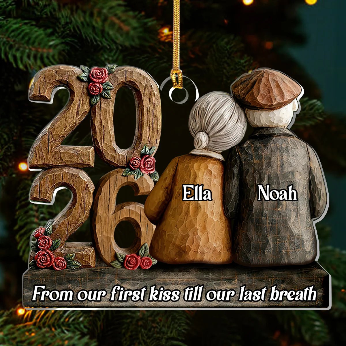 Couple Back View Hugging - Personalized 1-Layer Acrylic Ornament - Image 3