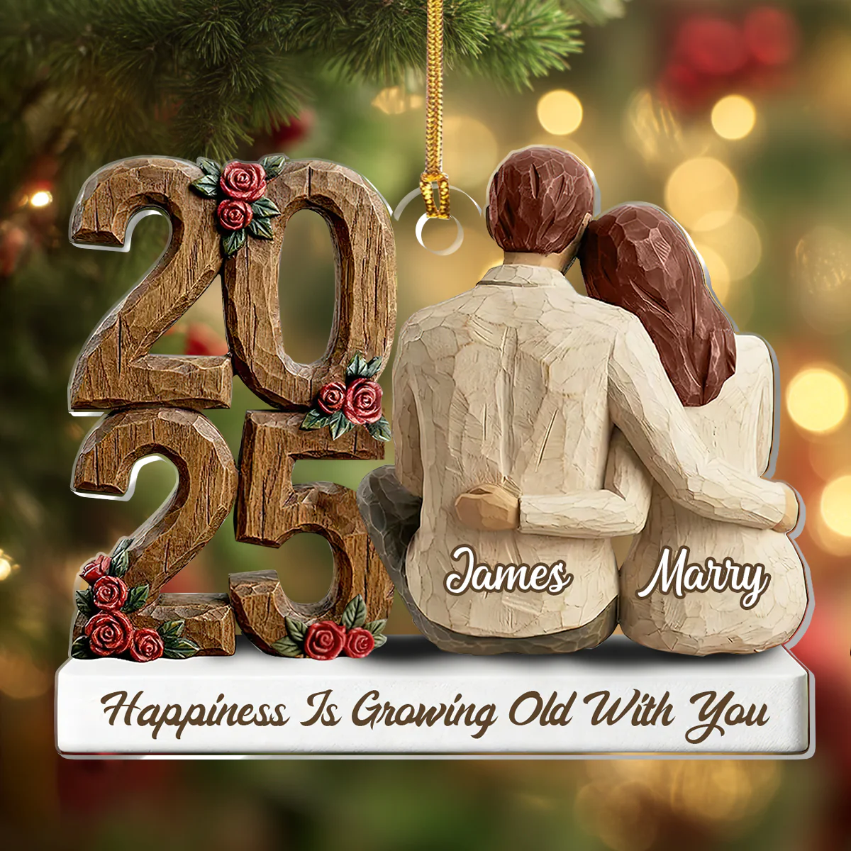 Couple Back View Hugging - Personalized 1-Layer Acrylic Ornament - Image 4