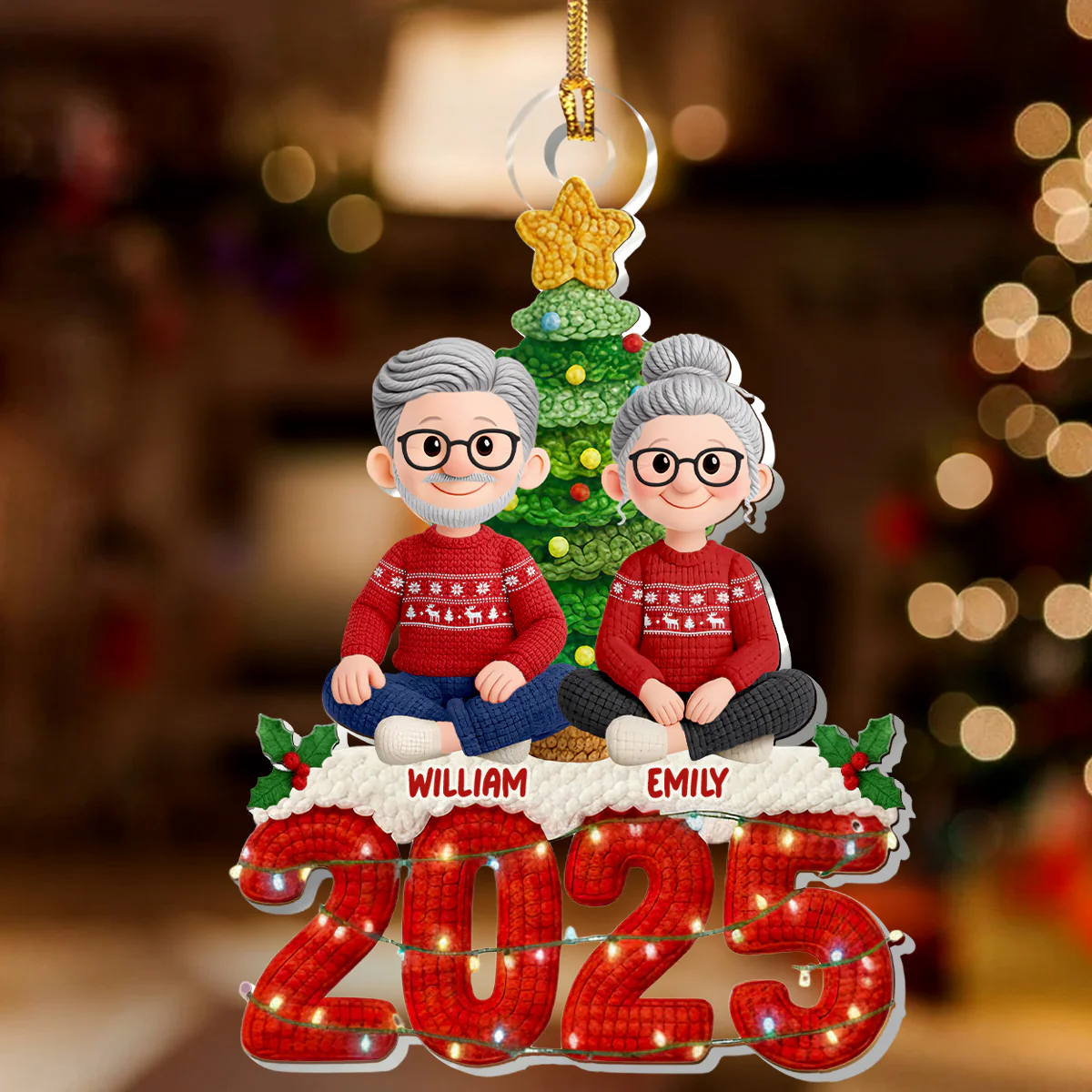 Couple Christmas Crochet - Personalized 1-Layer Acrylic Ornament - Image 2