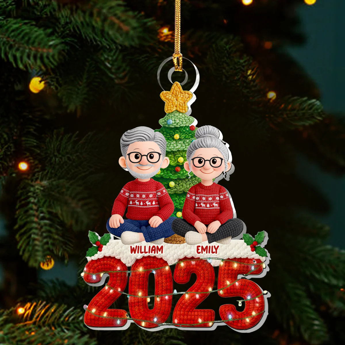 Couple Christmas Crochet - Personalized 1-Layer Acrylic Ornament - Image 3