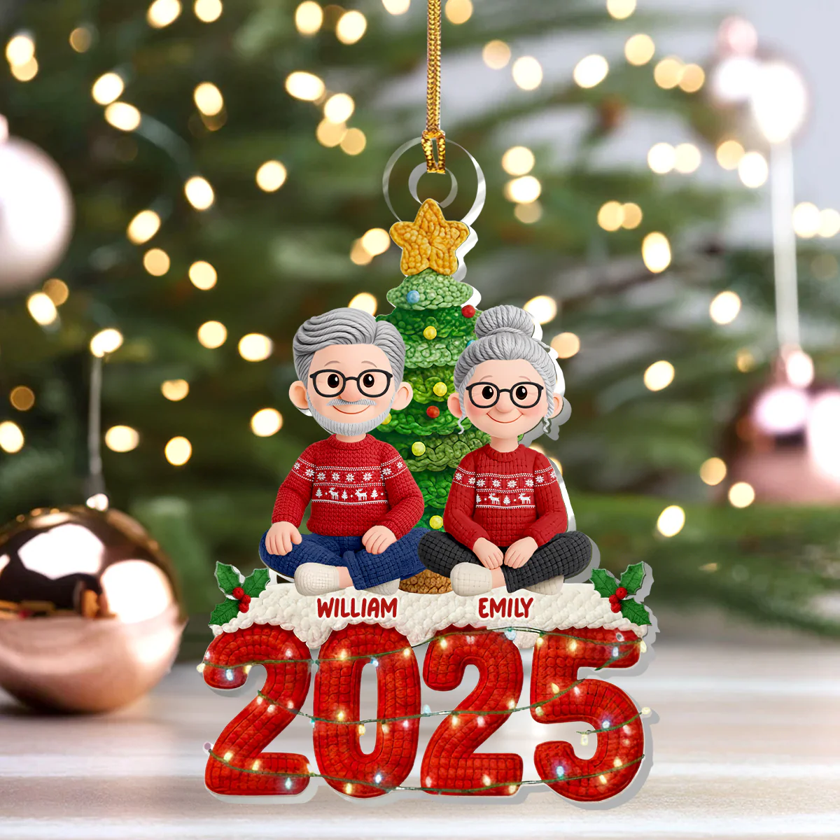 Couple Christmas Crochet - Personalized 1-Layer Acrylic Ornament - Image 4