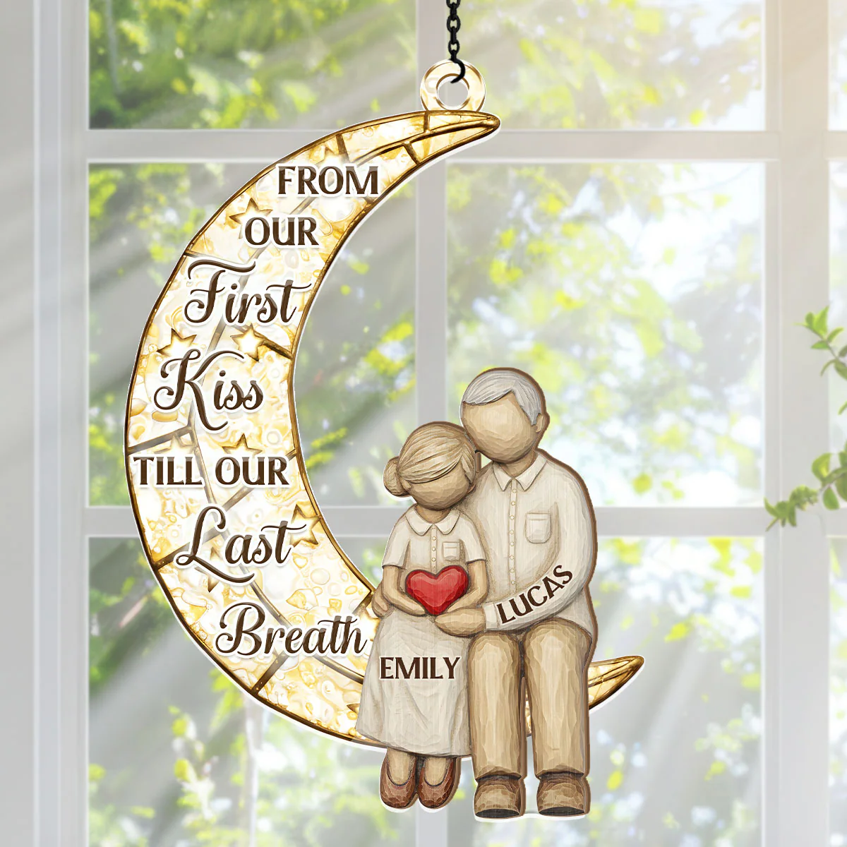 Couple On The Moon - Personalized Window Hanging Suncatcher