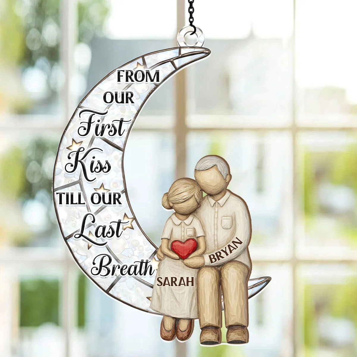 Couple On The Moon - Personalized Window Hanging Suncatcher - Image 2