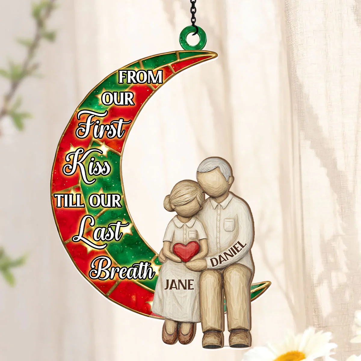 Couple On The Moon - Personalized Window Hanging Suncatcher - Image 3