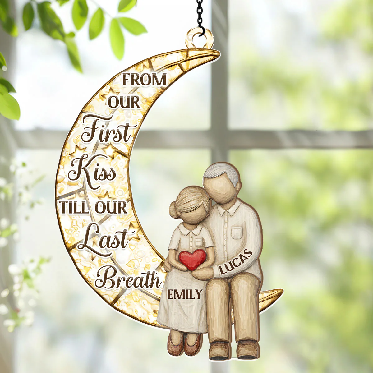 Couple On The Moon - Personalized Window Hanging Suncatcher - Image 4