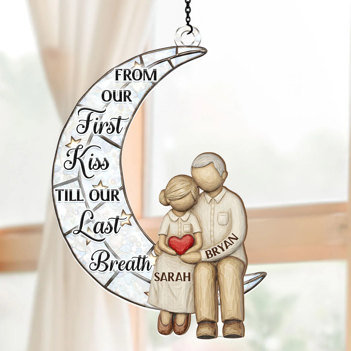 Couple On The Moon - Personalized Window Hanging Suncatcher - Image 5