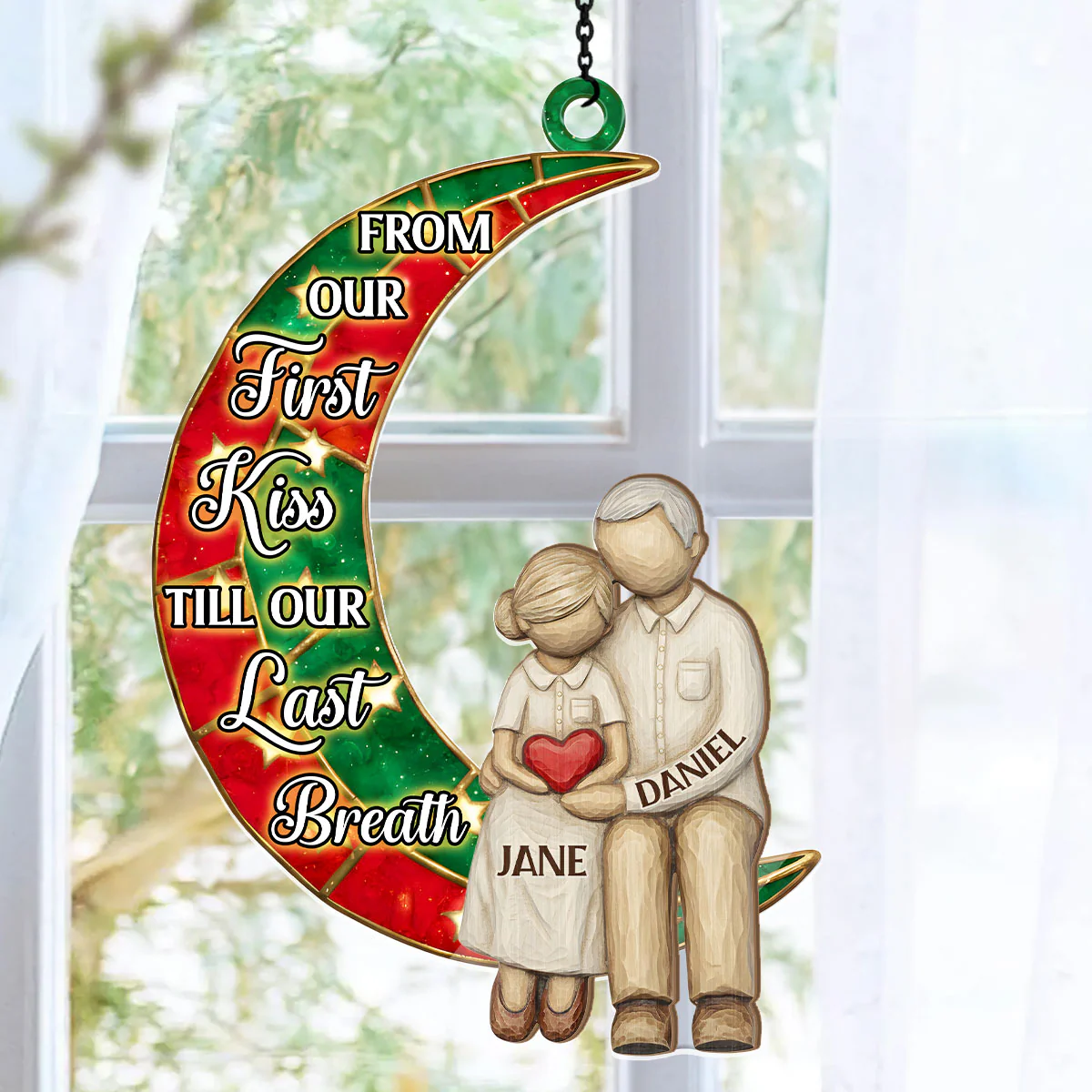 Couple On The Moon - Personalized Window Hanging Suncatcher - Image 6