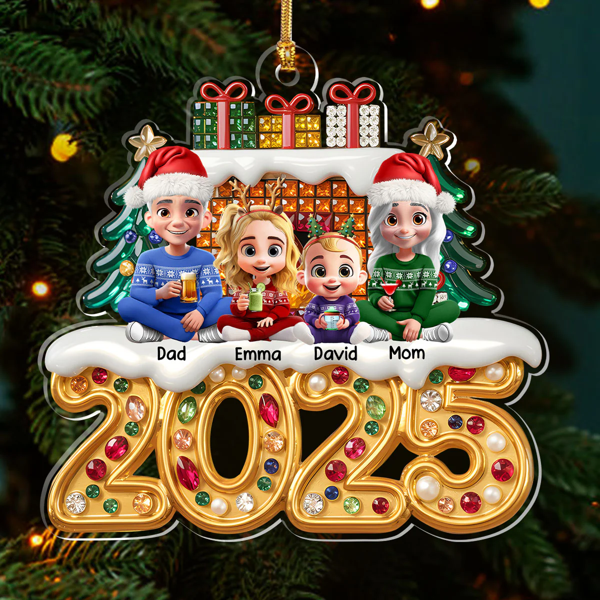 Cozy Christmas Family - Personalized 1-Layer Acrylic Ornament - Image 3