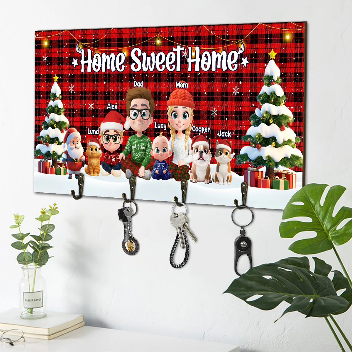 Cozy Family Sitting - Personalized Key Holder - Image 2