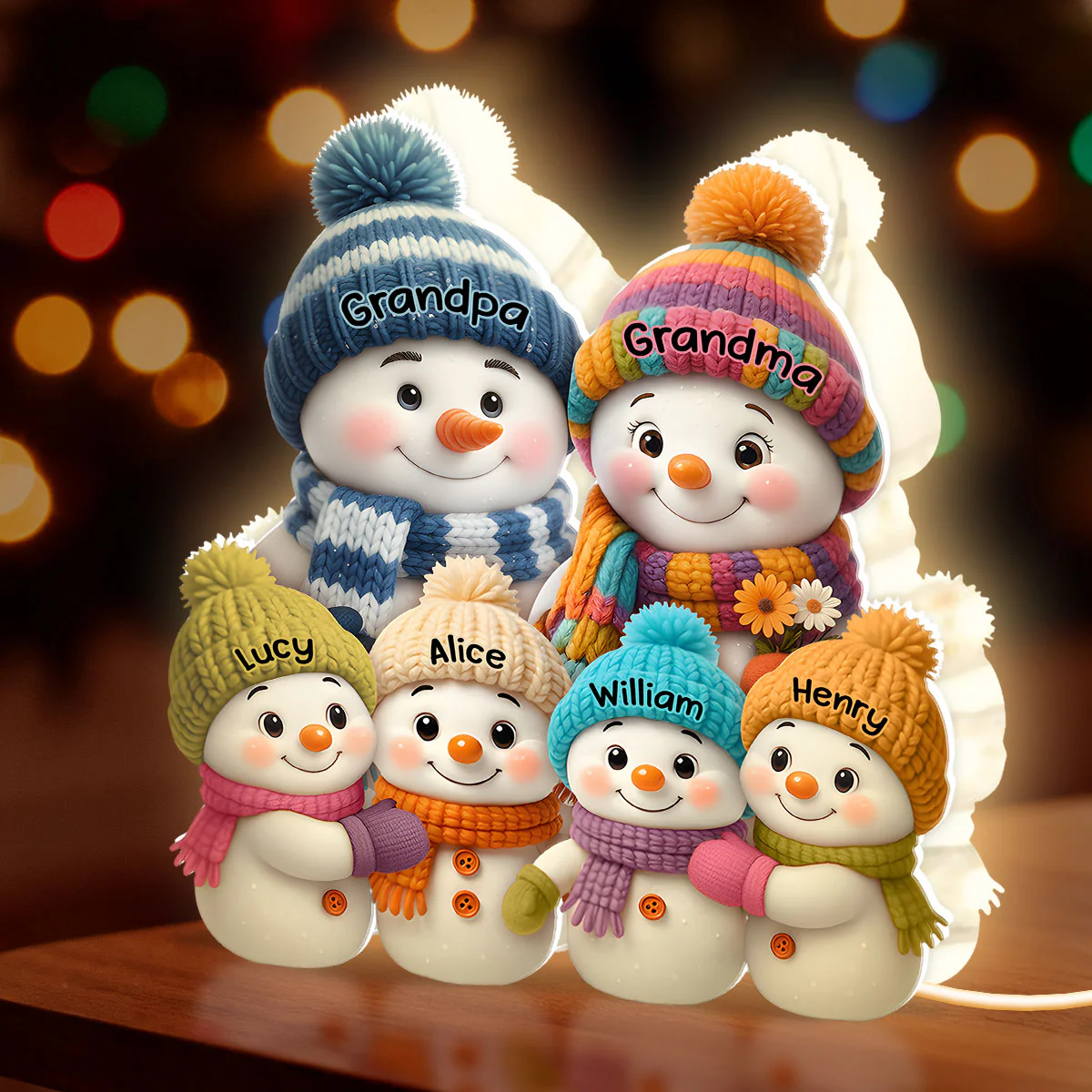 Cozy Snowman Grandparents and Grandkids - Personalized Light Box - Image 4