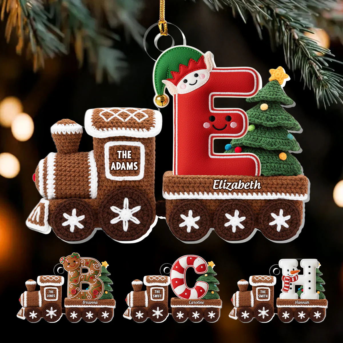 Crochet Family Train - Personalized 1-Layer Acrylic Ornament