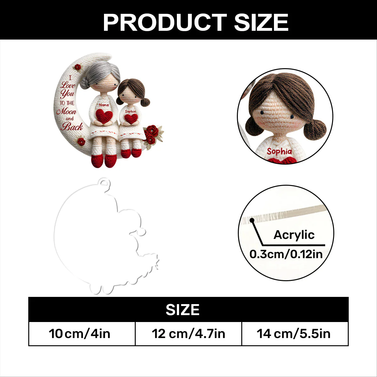 Crochet Grandma And Grandkid Moon Love - Personalized 1-Layer Acrylic Ornament - Image 7