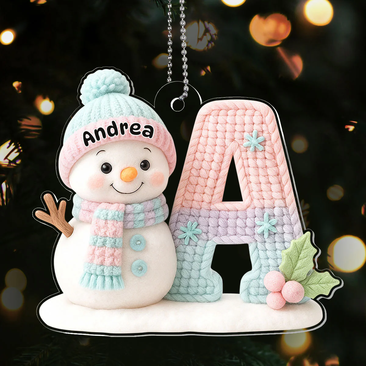 Crochet Snowman & Letter - Personalized 1-Layer Acrylic Ornament