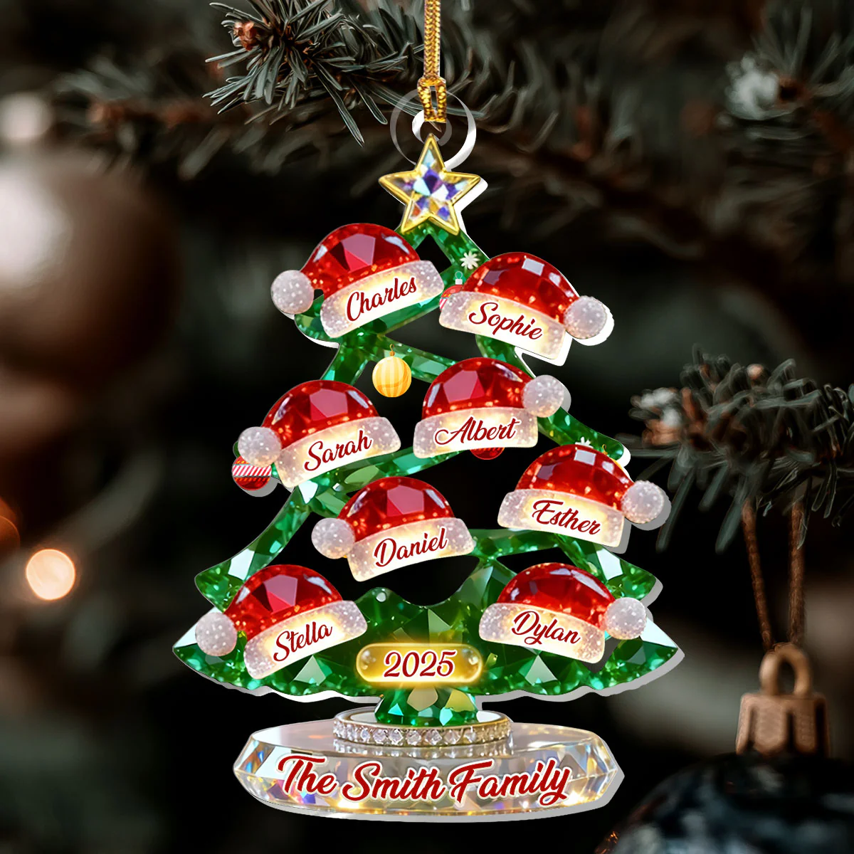 Crystal Family Christmas Tree - Personalized 1-Layer Acrylic Ornament - Image 6