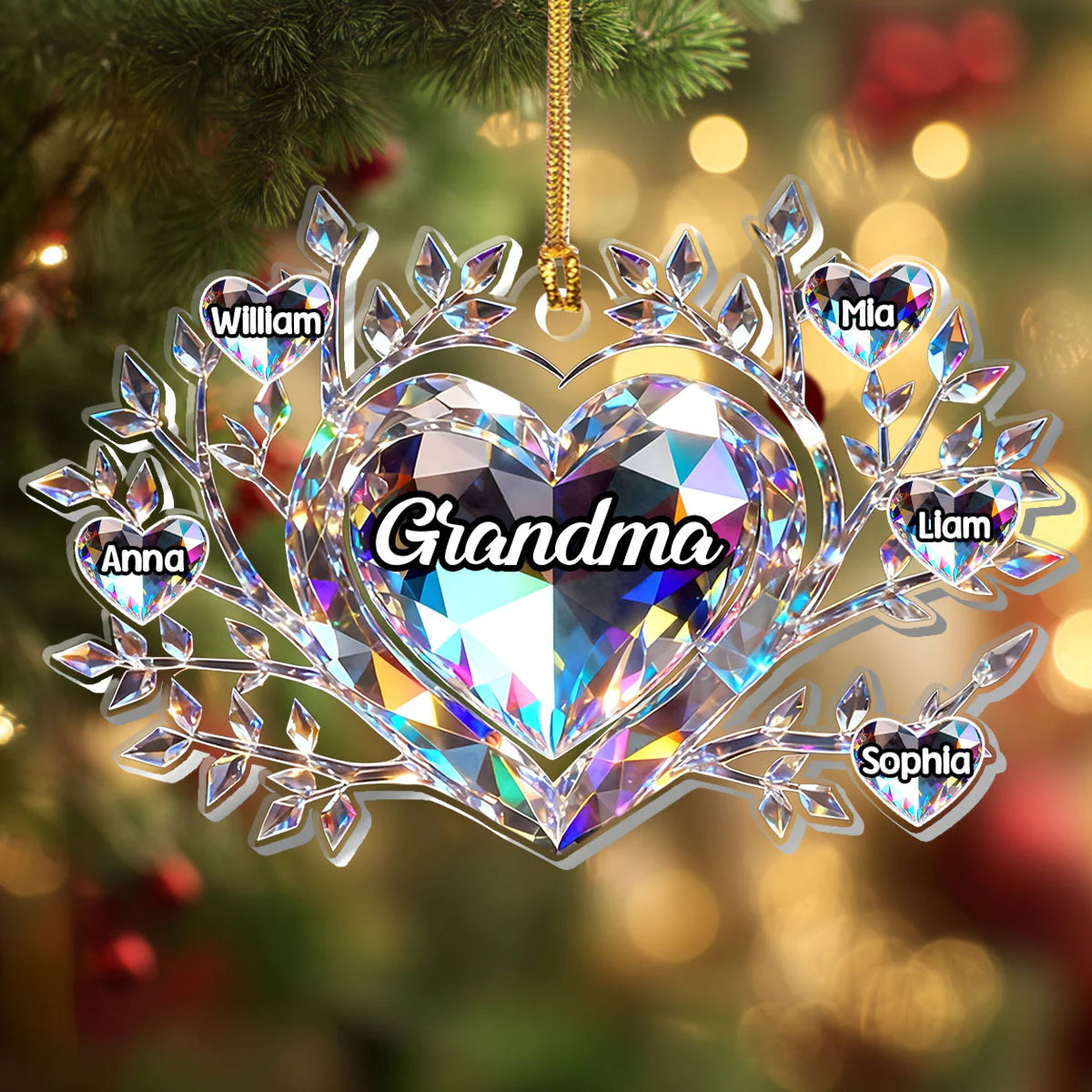 Crystal Family Heart - Personalized 1-Layer Acrylic Ornament - Image 4