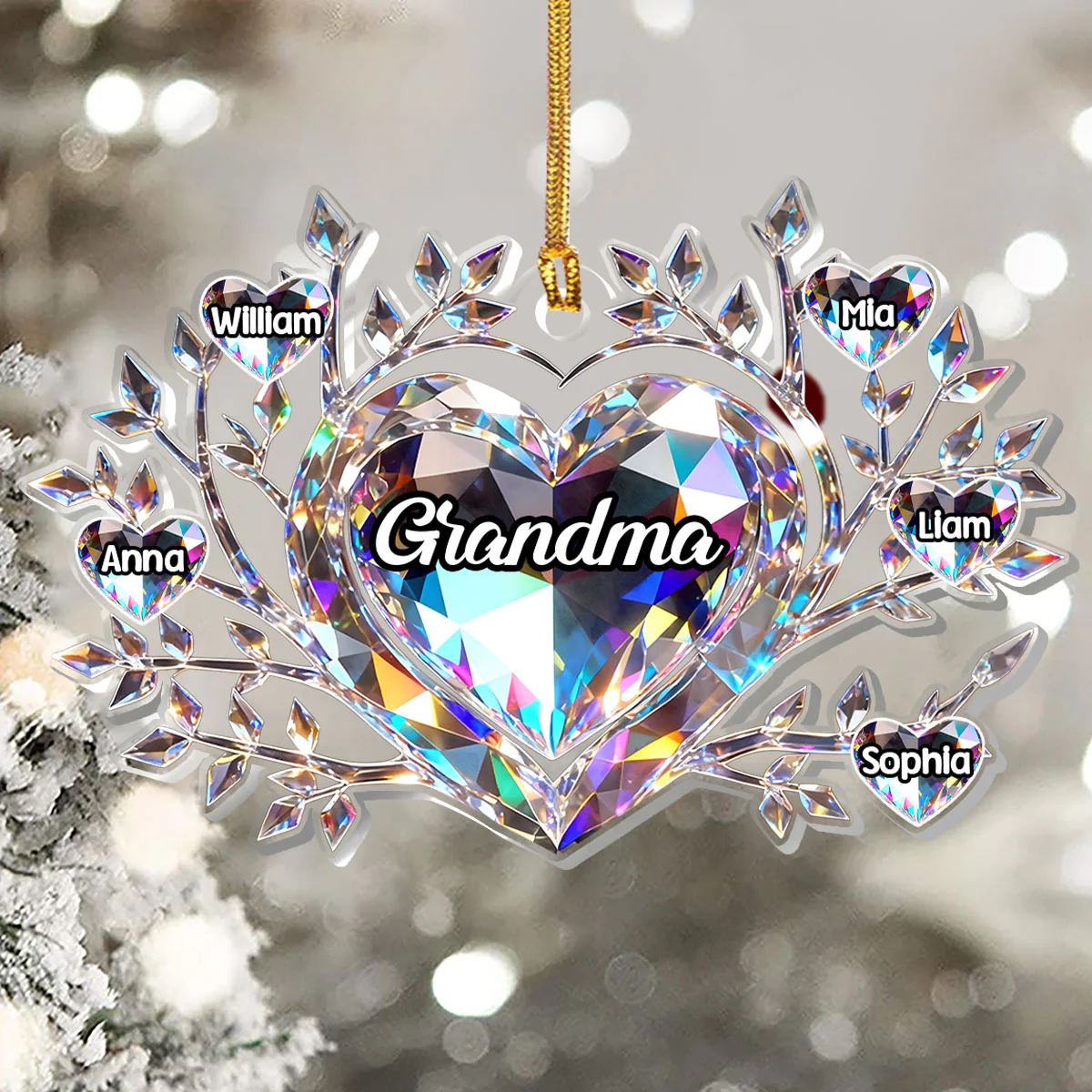Crystal Family Heart - Personalized 1-Layer Acrylic Ornament - Image 5