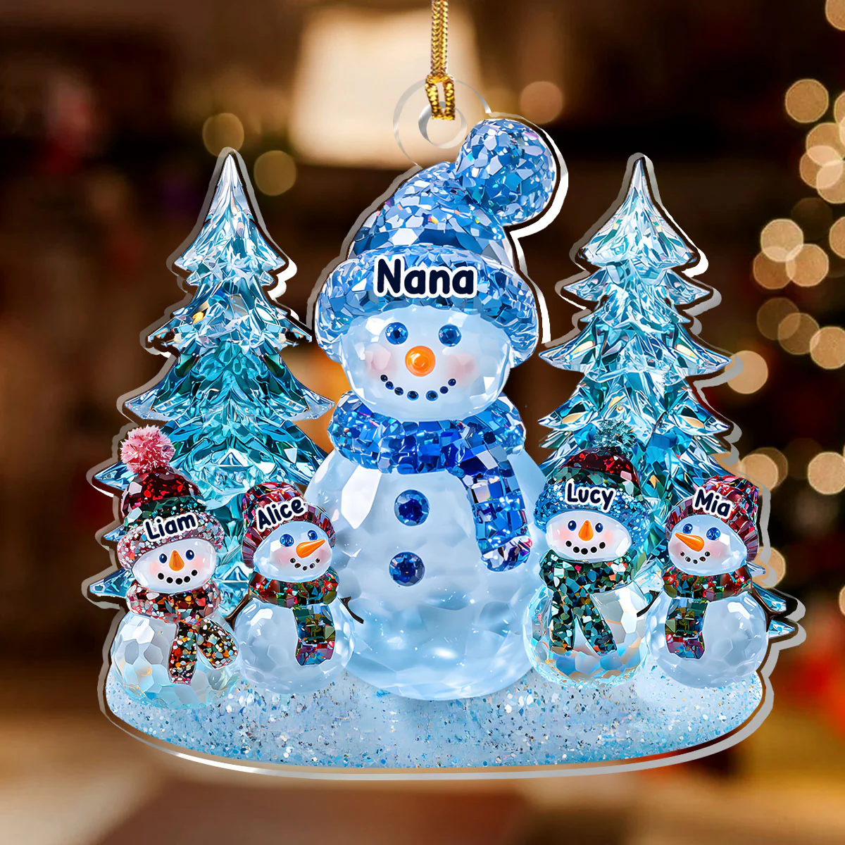 Crystal Snowman Grandma And Grandkids - Personalized 1-Layer Acrylic Ornament - Image 2