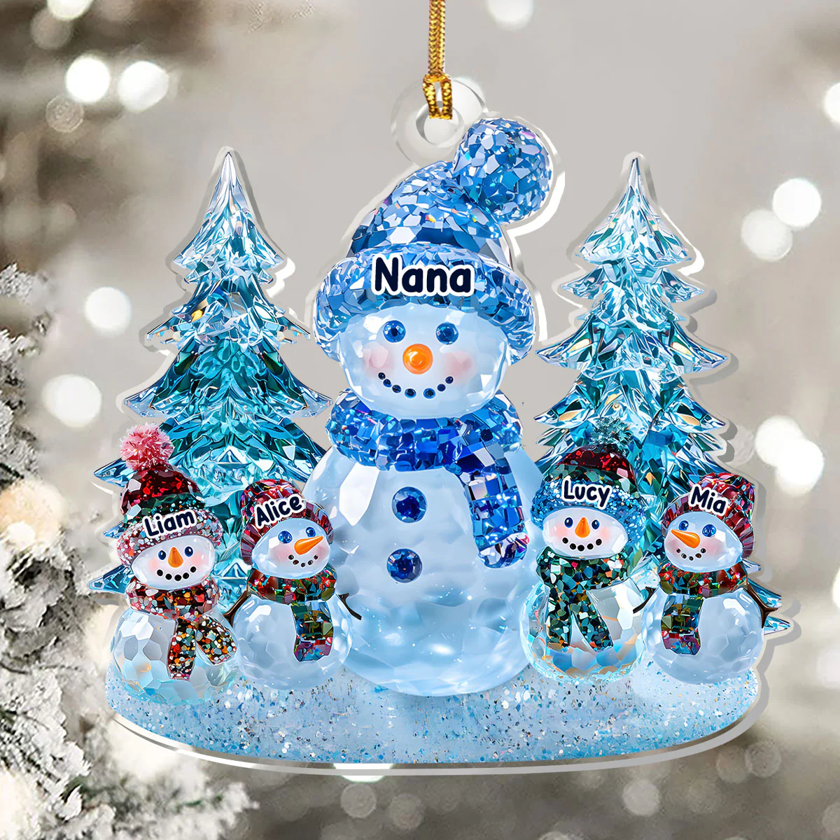 Crystal Snowman Grandma And Grandkids - Personalized 1-Layer Acrylic Ornament - Image 5