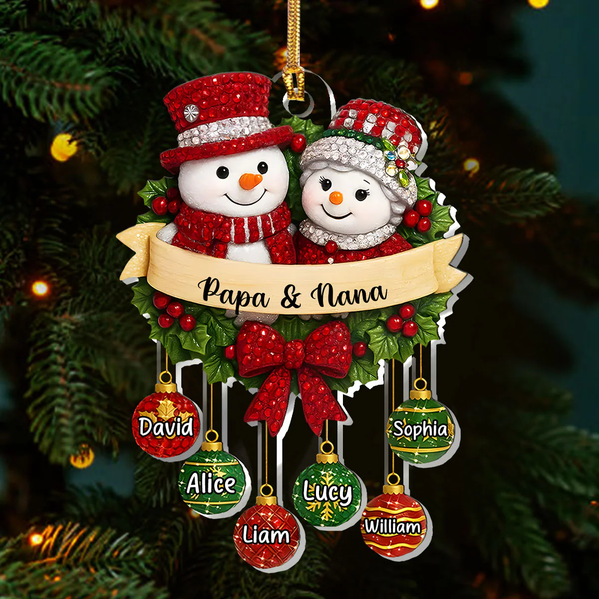 Crystal Snowman Grandparents - Personalized 1-Layer Acrylic Ornament - Image 3