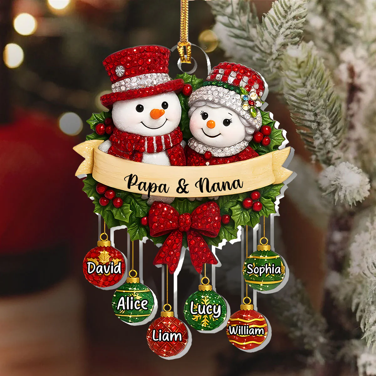 Crystal Snowman Grandparents - Personalized 1-Layer Acrylic Ornament - Image 6