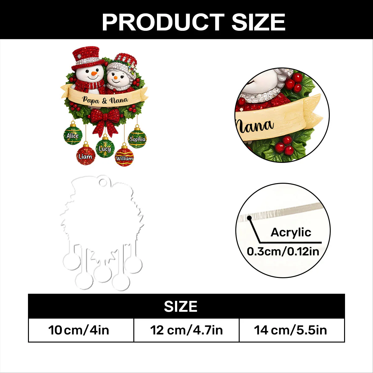 Crystal Snowman Grandparents - Personalized 1-Layer Acrylic Ornament - Image 7