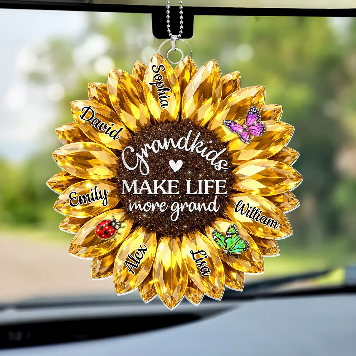 Crystal Sunflower Grandma - Personalized Car Acrylic Hanging Ornament
