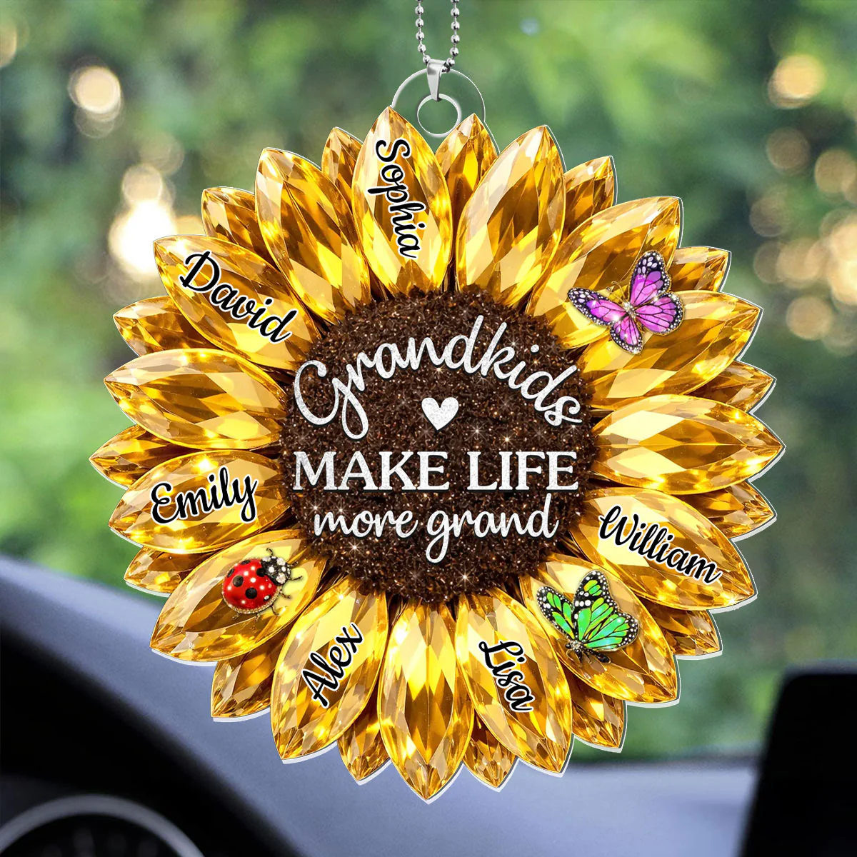 Crystal Sunflower Grandma - Personalized Car Acrylic Hanging Ornament - Image 3