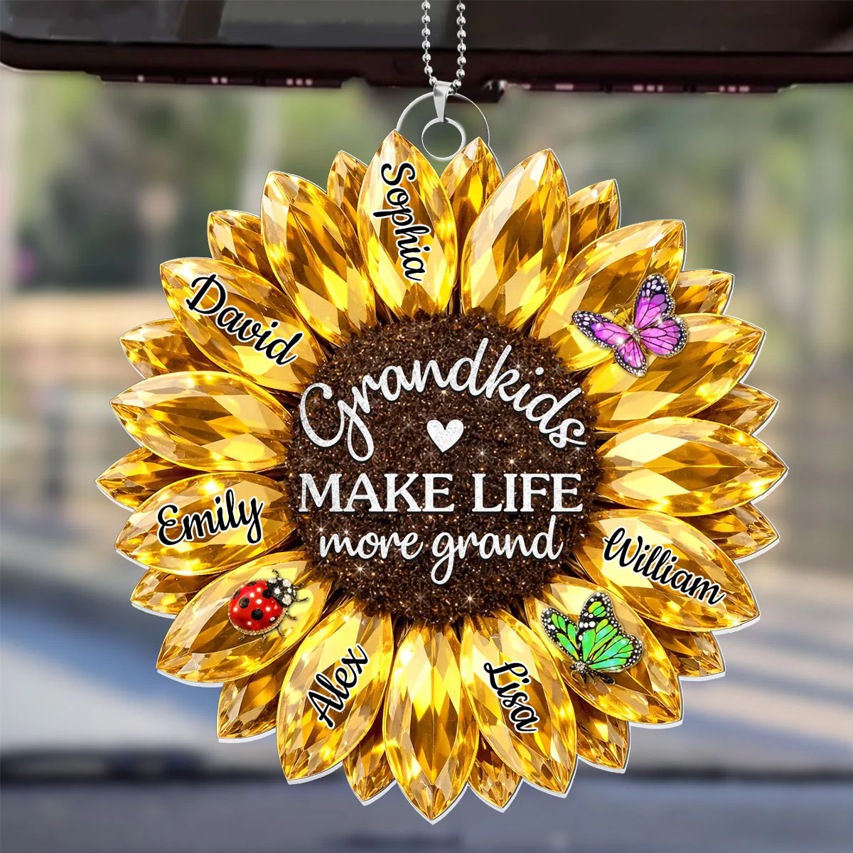 Crystal Sunflower Grandma - Personalized Car Acrylic Hanging Ornament - Image 4