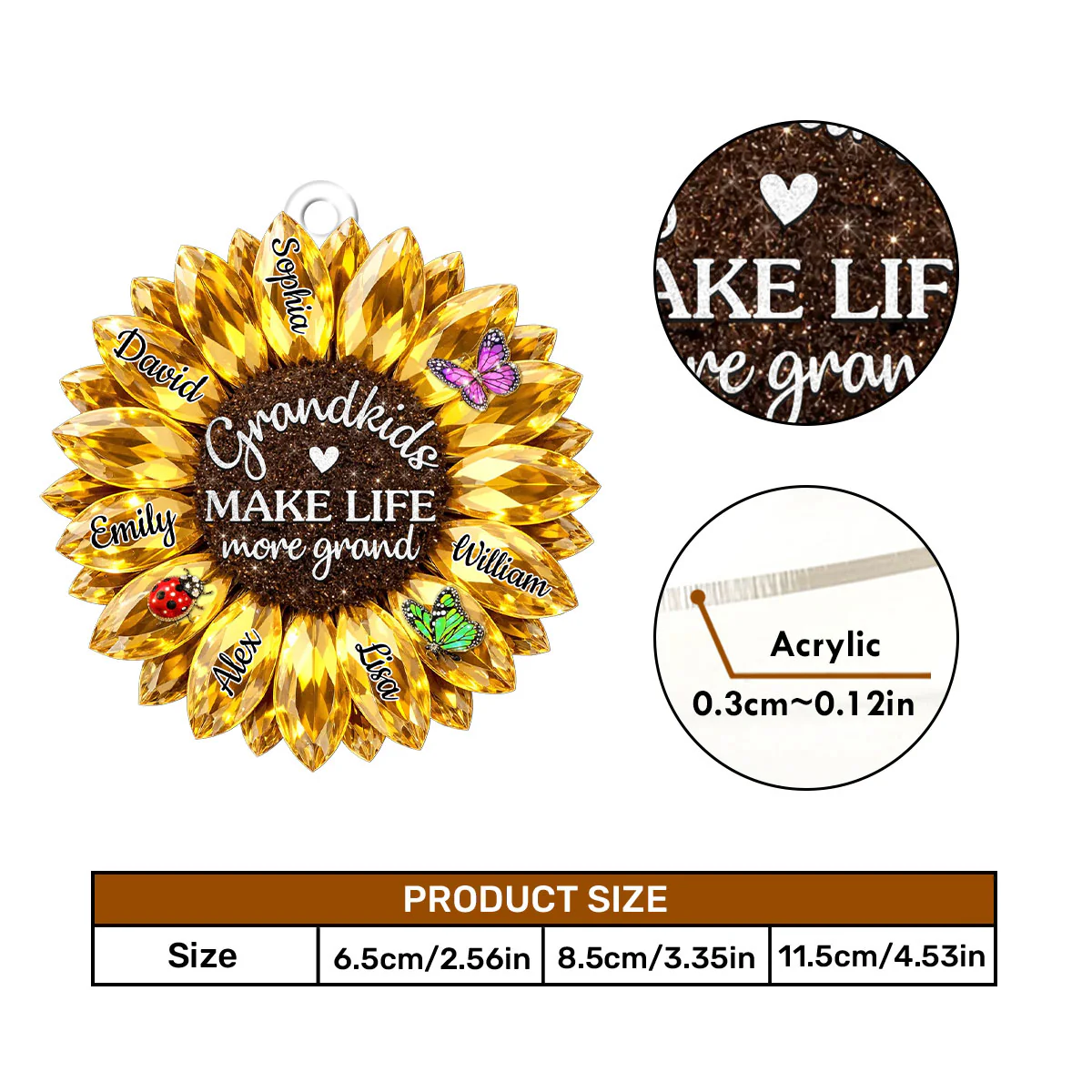 Crystal Sunflower Grandma - Personalized Car Acrylic Hanging Ornament - Image 5