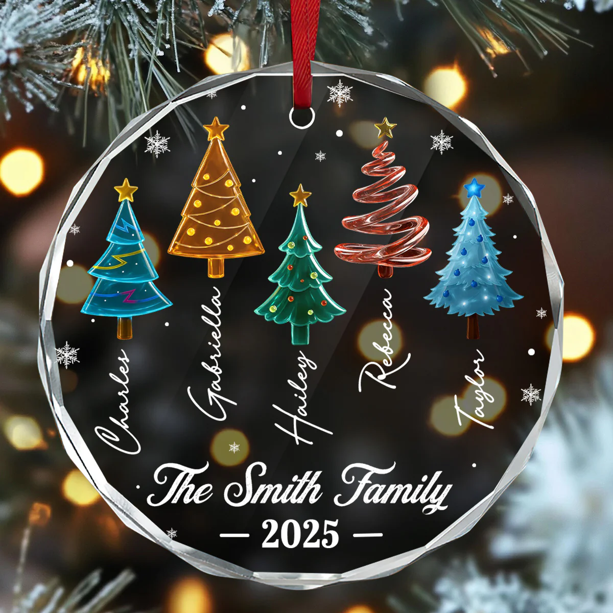 Crystal Tree Family - Personalized Round Shaped Glass Ornament - Image 2