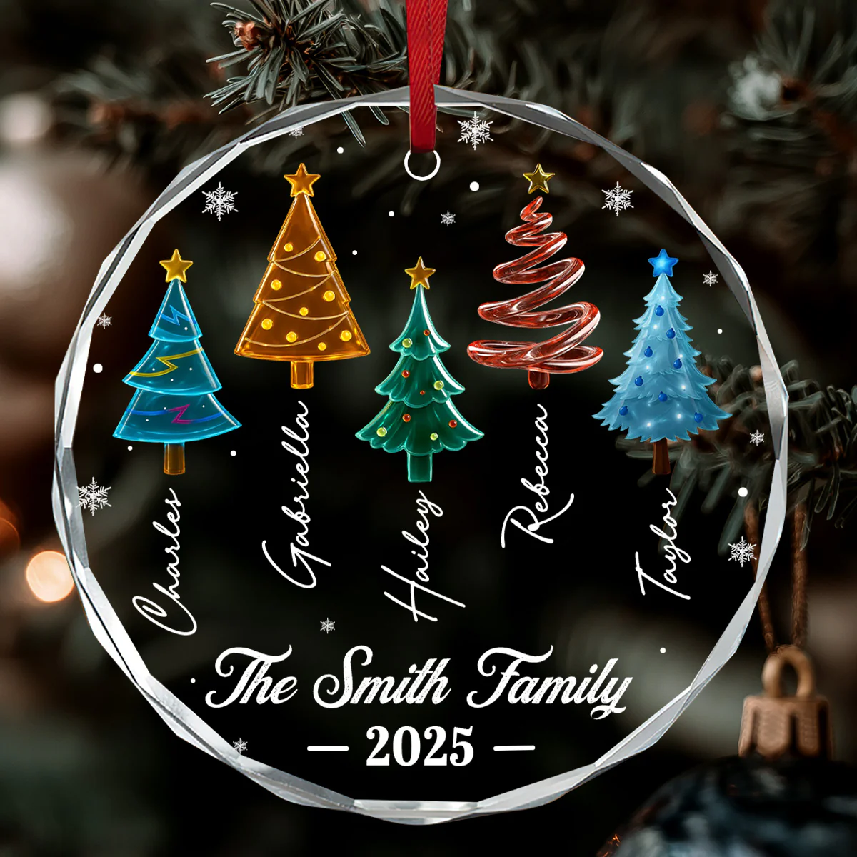 Crystal Tree Family - Personalized Round Shaped Glass Ornament - Image 3