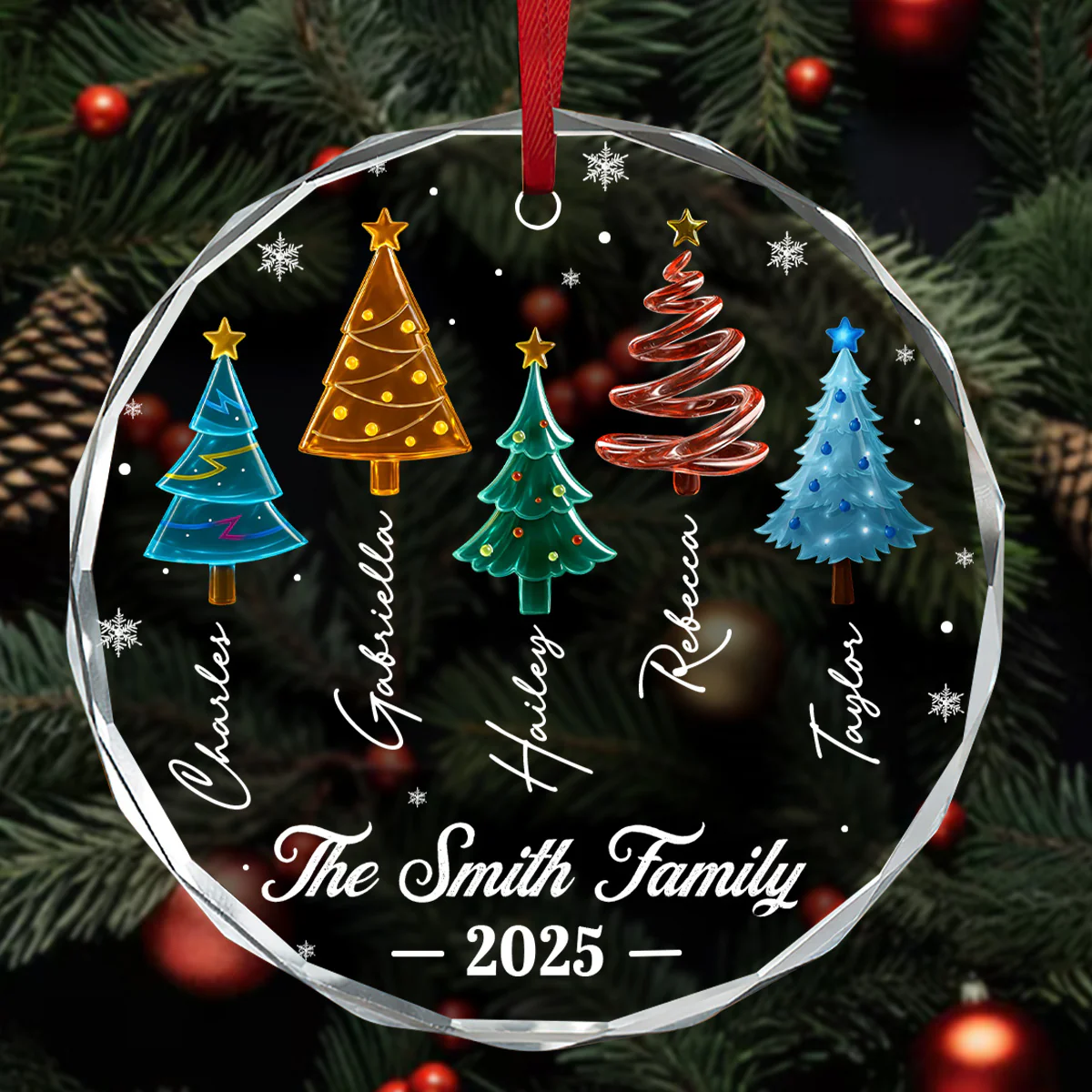 Crystal Tree Family - Personalized Round Shaped Glass Ornament - Image 5