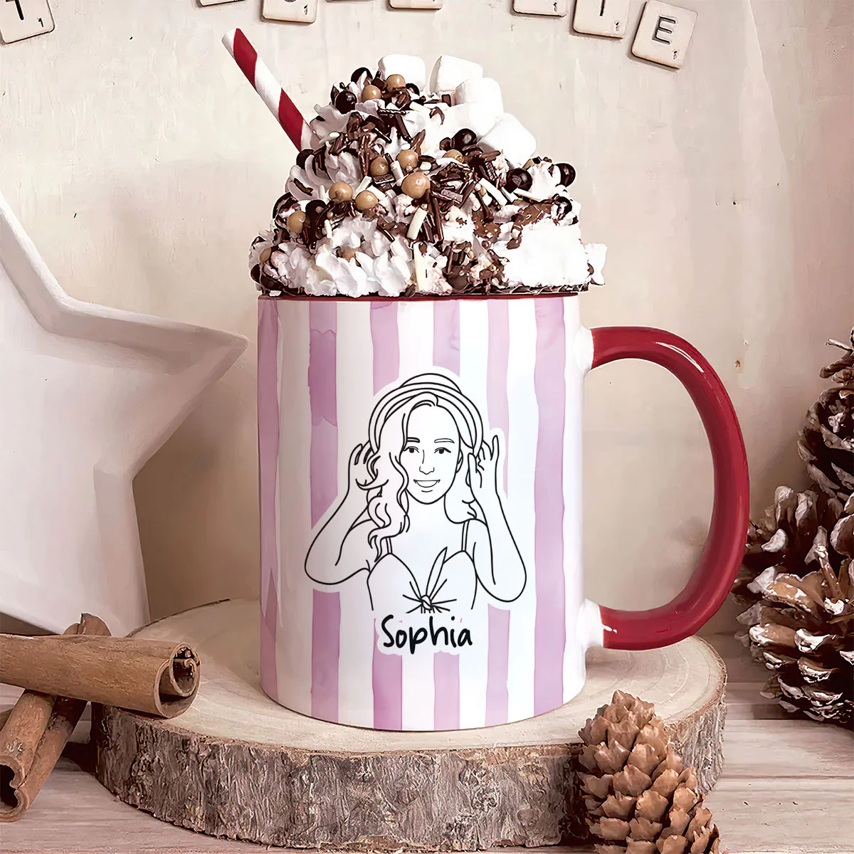 Custom Family Portrait Hand Drawn Style - Personalized Accent Mug - Image 2