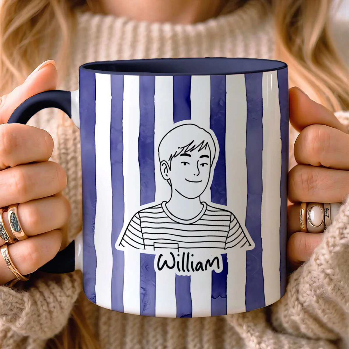 Custom Family Portrait Hand Drawn Style - Personalized Accent Mug - Image 3