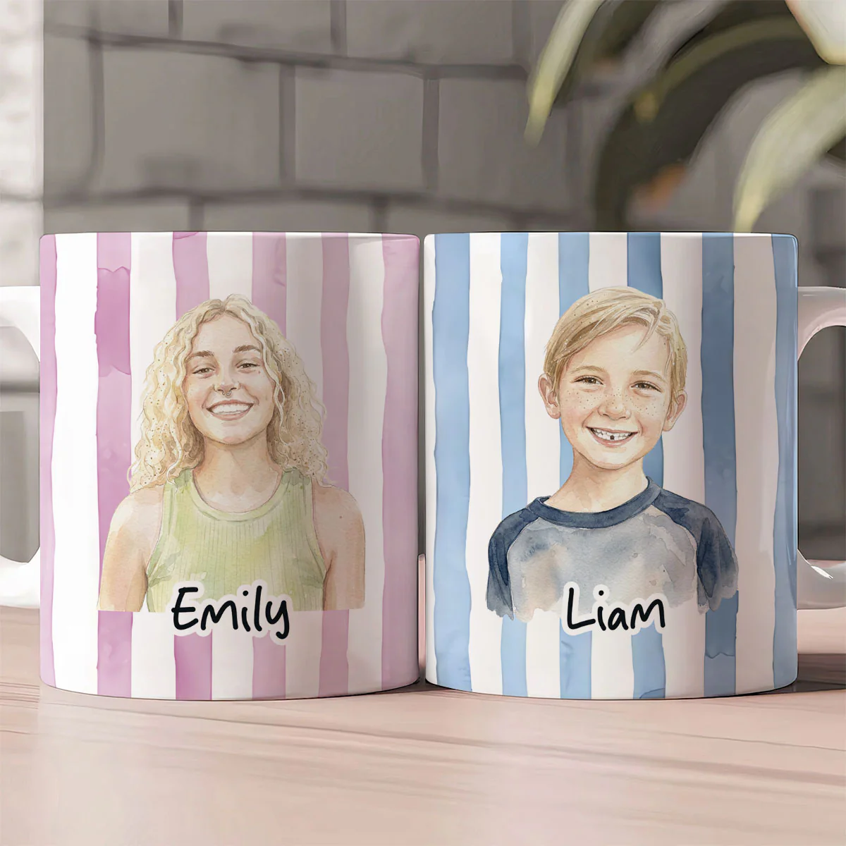 Custom Family Portrait Watercolor Style - Personalized Ceramic Coffee Mug - Image 2