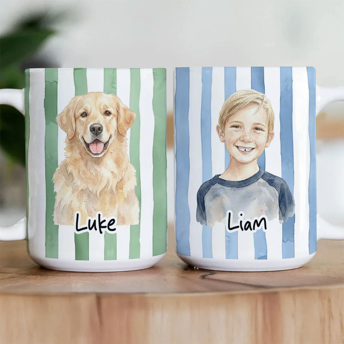 Custom Family Portrait Watercolor Style - Personalized Ceramic Coffee Mug - Image 3