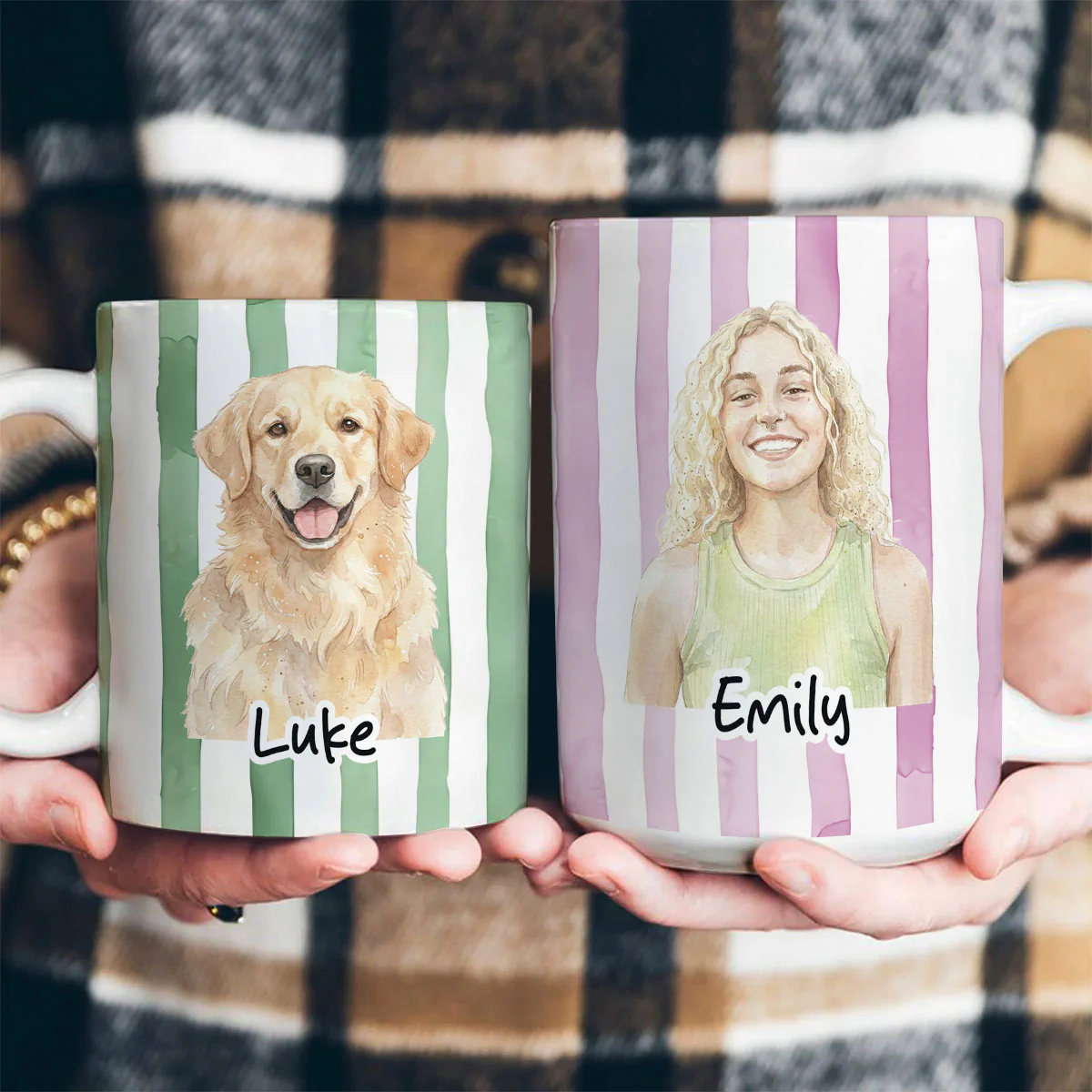 Custom Family Portrait Watercolor Style - Personalized Ceramic Coffee Mug - Image 4