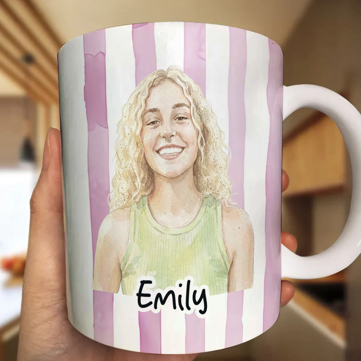Custom Family Portrait Watercolor Style - Personalized Ceramic Coffee Mug - Image 6