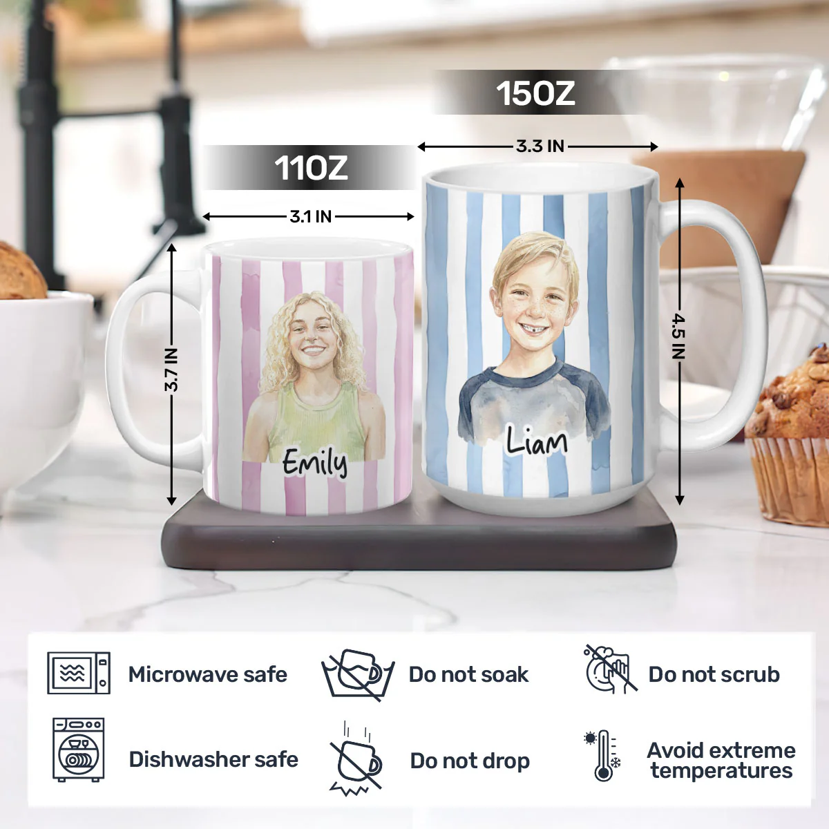 Custom Family Portrait Watercolor Style - Personalized Ceramic Coffee Mug - Image 8
