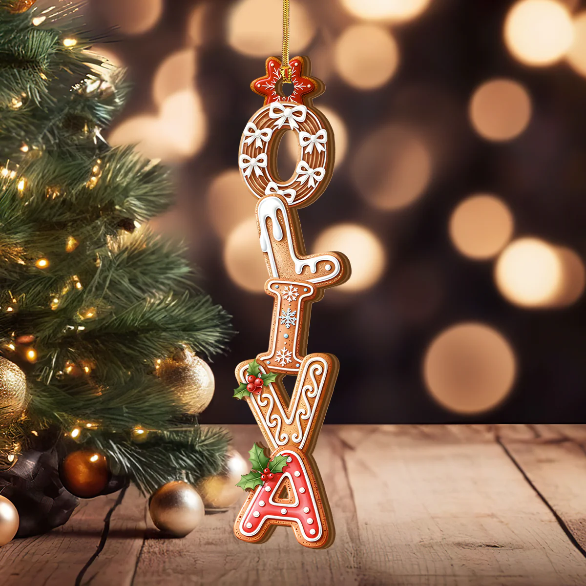 Custom Kids Name Gingerbread Alphabet - Personalized Wood Ornament Cutout & Print 1 Side - Image 2