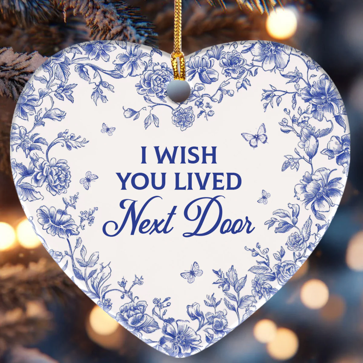 Custom Location I Wish You Lived Next Door - Personalized Heart Shaped Ceramic Ornament - Image 6