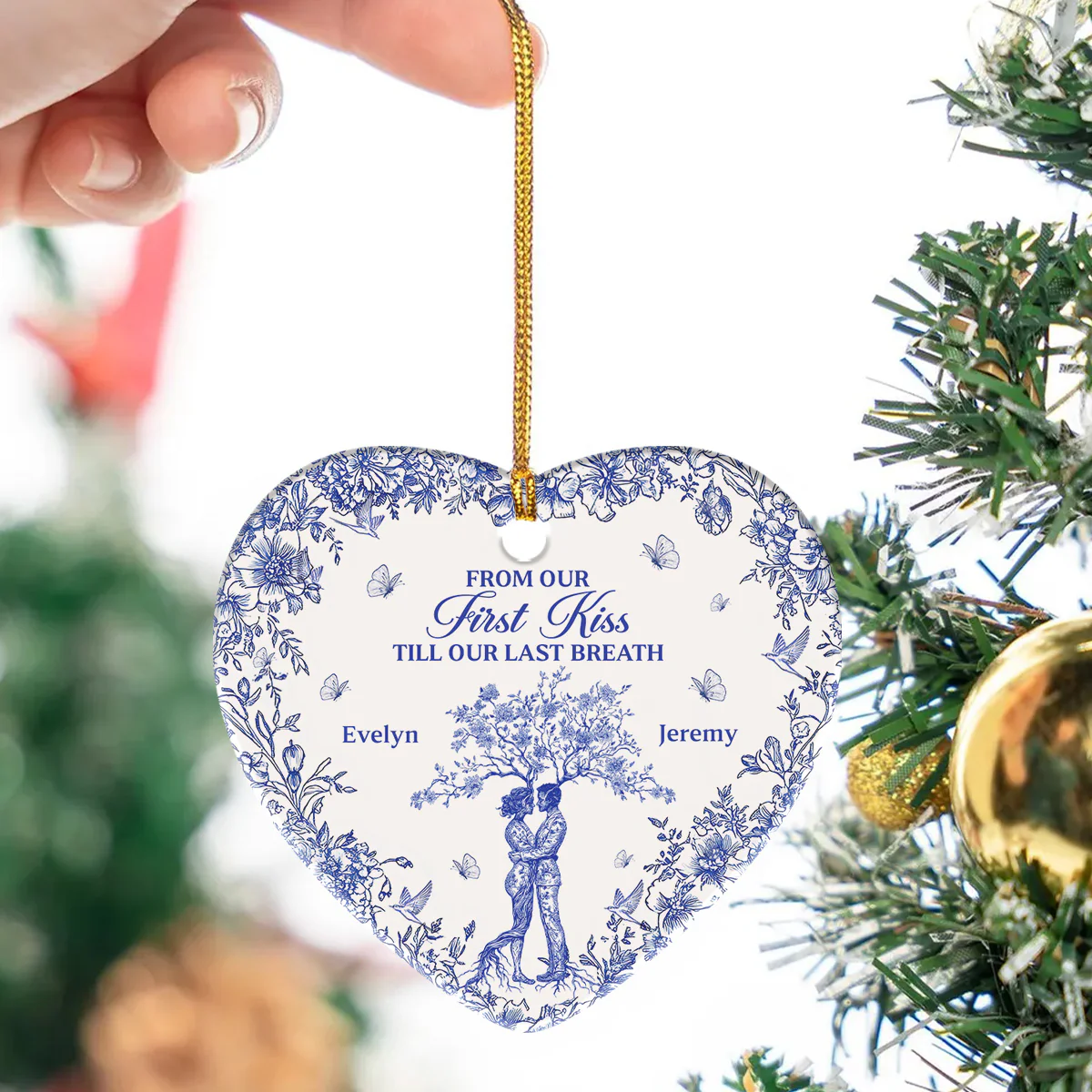 Custom Location Where Our Love Began - Personalized Heart Shaped Ceramic Ornament - Image 3