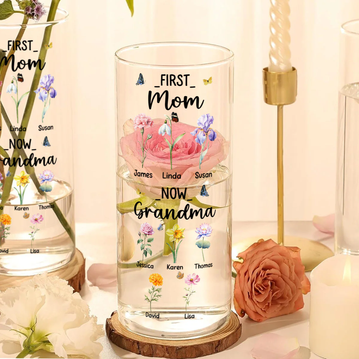 Custom Name First Mom Now Grandma - Personalized Glass Vase - Image 3