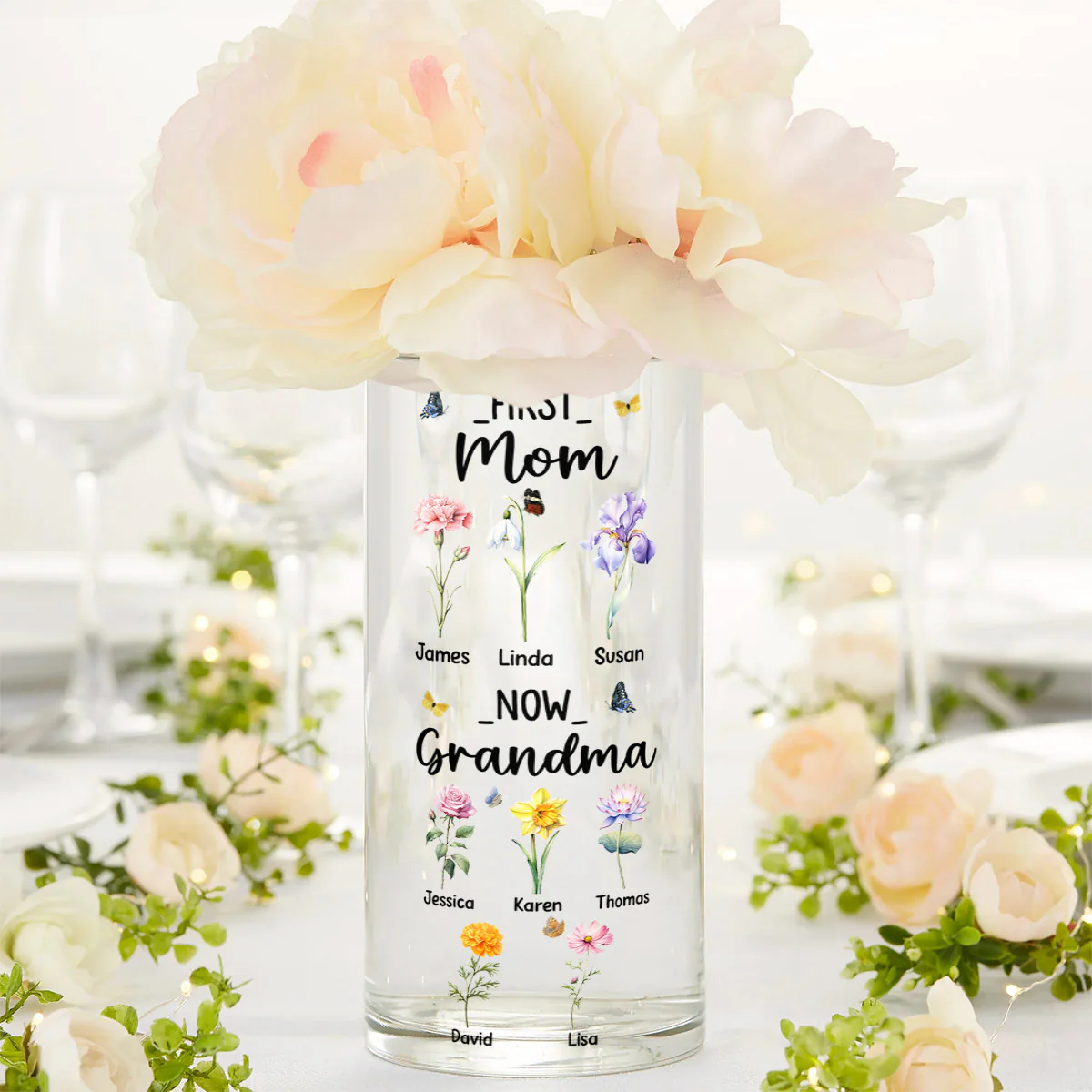 Custom Name First Mom Now Grandma - Personalized Glass Vase - Image 4