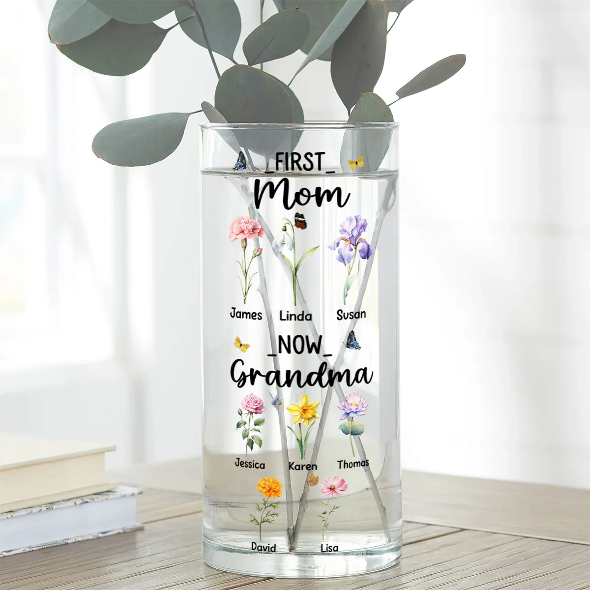 Custom Name First Mom Now Grandma - Personalized Glass Vase - Image 5