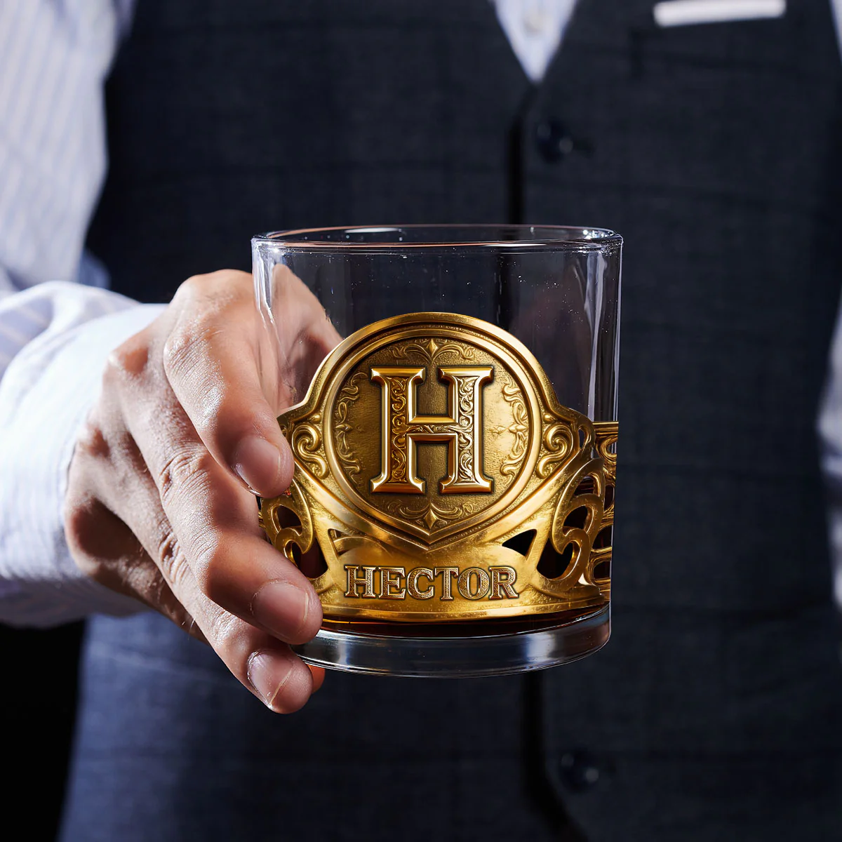 Custom Name Gift For Husband - Personalized Round Whiskey Glass - Image 4