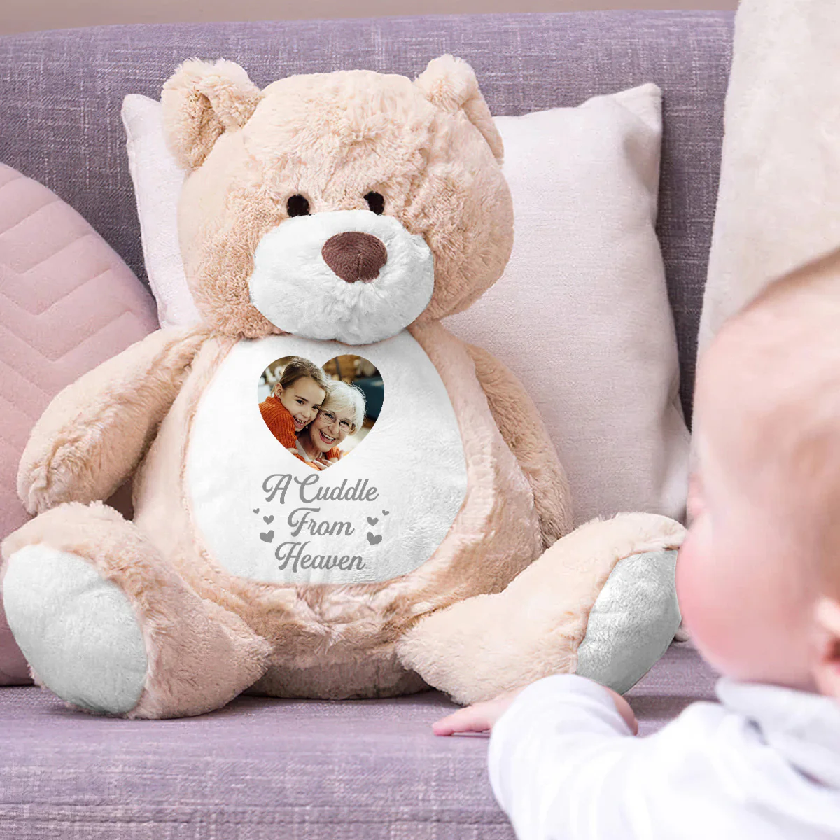 Custom Photo A Cuddle From Heaven Memorial - Personalized Teddy Bear - Image 3