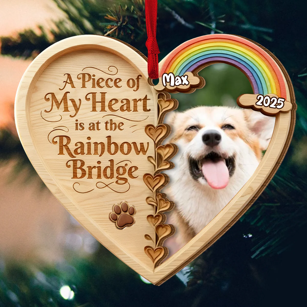 Custom Photo A Piece Of My Heart Is At The Rainbow Bridge - Personalized 2-Layered Wooden Ornament - Image 5
